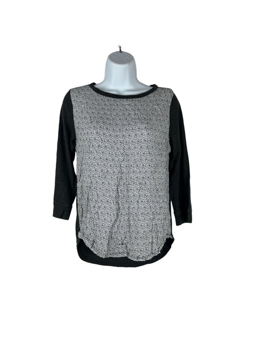 Gap Womens XS Gray & Navy Print 3/4 Sleeve Swing Shirt Casual Lightweight Top